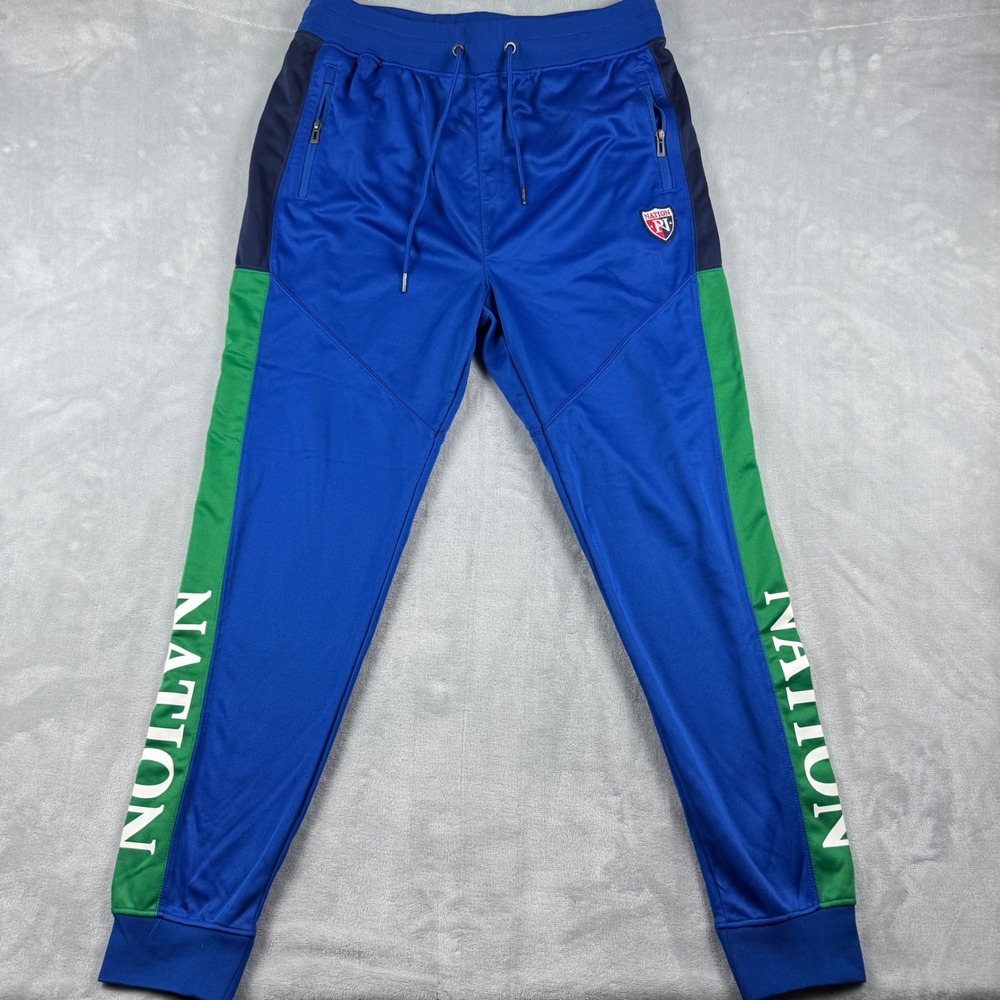 Parish‎ Nation Mens Blue Green Drawstring Track Joggers Athletic Logo Size 2X